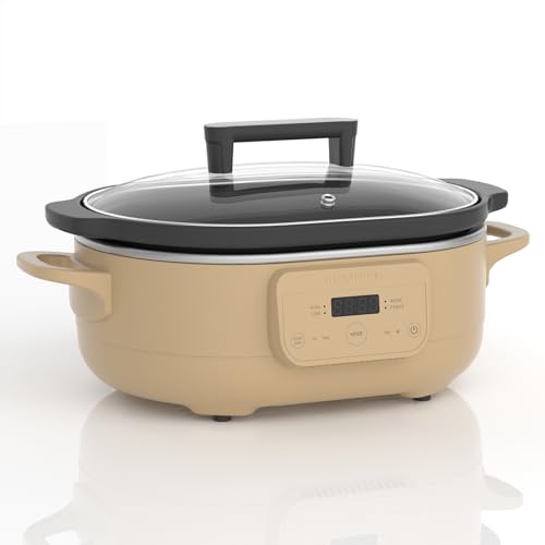 Image of MAGNIFIQUE 6 Quart Programmable Slow Cooker Removable Healthy Nonstick Pot - Small Kitchen Appliance for Family Dinners - Serves 6+ People - Heat Settings: Keep Warm Brown Sugar
