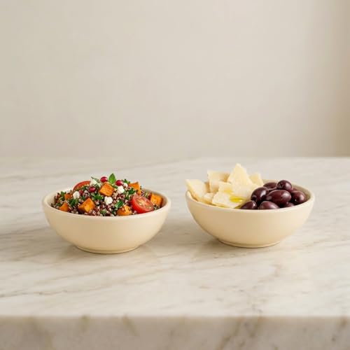 Image of BLACKCARROT Full White Ceramic Snack Bowls Set of 2 - Stoneware