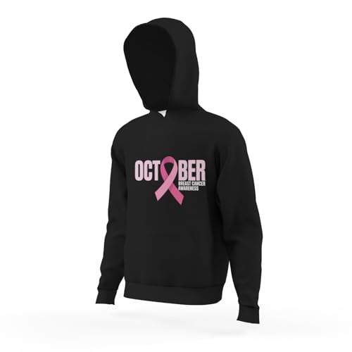 Kids Breast Cancer Awareness Month Pink Ribbon Boys Girls Lightweight Kangaroo Pocket Fleece Hoodies 5