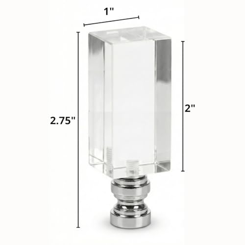 Image of Royal Designs, Inc. F-5040L-2 Clear Lucite Lamp Finial, 1 x 2.75 inch, Rectangle with Polished Silver Base, 2-Pack