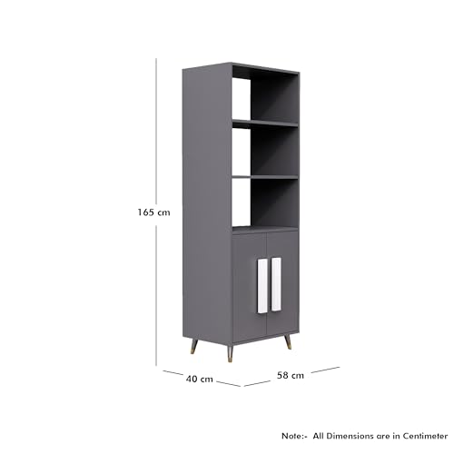 Image of Bniture Book Shelf Wooden | Engineered Wood Bookshelf for Home with 2 Door & 3 Shelf | Multipurpose Open Book Shelf Stand for Library, Study Room & Living Room | Slate Grey