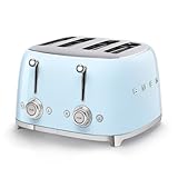 Smeg 50's Style Retro Aesthetic 4 Slice Toaster 6 Presets Extra Wide Slots Pastel Blue TSF03PBUS