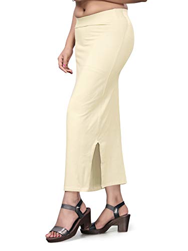 Image of Mehrang Stretchable Saree Shapewear Petticoat for Women, Cotton Blended,Petticoat,Skirts for Women,Shape Wear Dress for Saree Cream