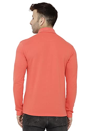 Image of CHKOKKO Men's Polo Cotton Regular Fit Full Sleeves T-Shirt with Pocket Pink Size L