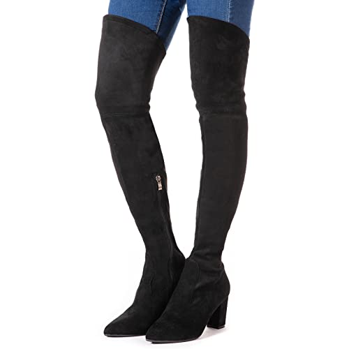 Mtzyoa Women Over The Knee Boots Thigh High Block Heel OTK Stretch Stiletto Heel Pointed Toe4