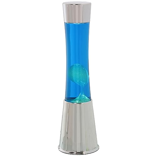 DRW Lampara Lava Metal Brillo Liquido Blanco y Azul Ø11x39cm Cable Negro:150cm