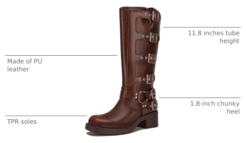 Athlefit Women's Knee High Riding Boots Fashion Buckle Square Toe Chunky Heel Wide Calf Biker Brown Boots Size 9 by Athlefit - Used condition - Image 3