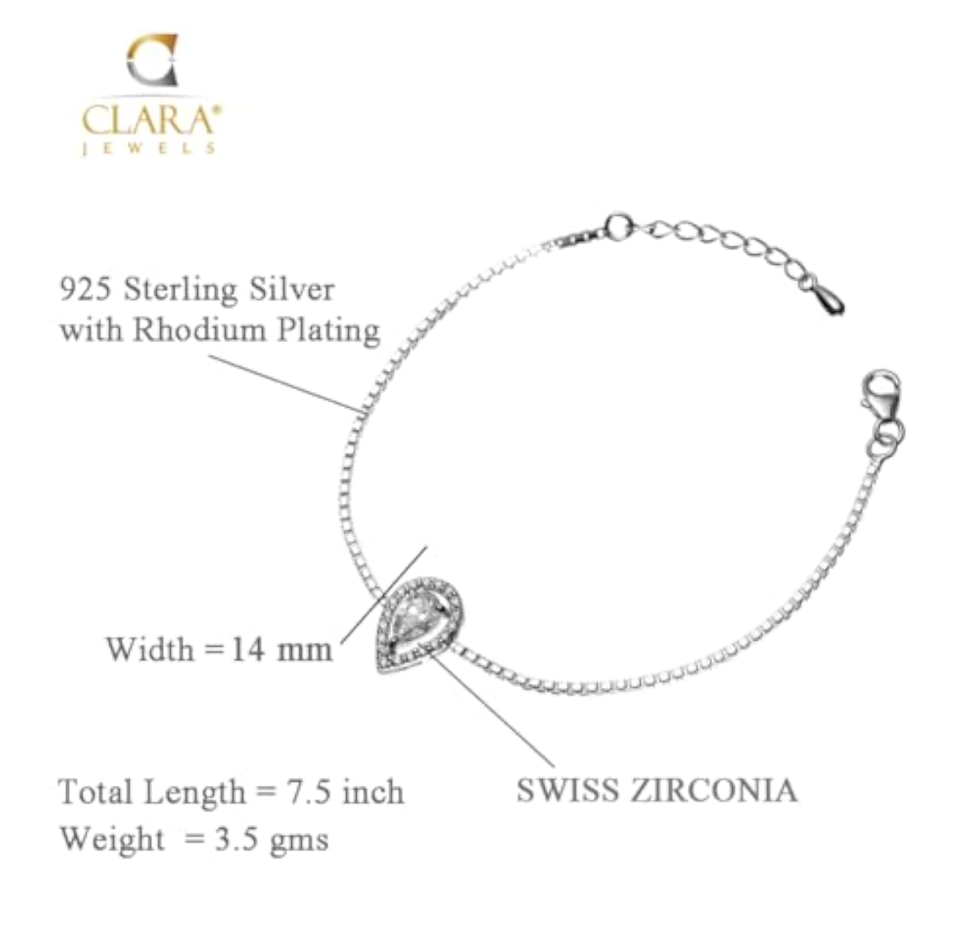 Women's 925 Sterling Silver Pear Solitaire Bracelet Gift