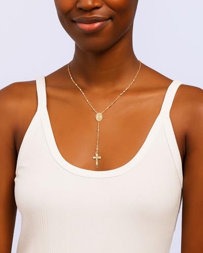 J&H DiaJuvelo Gold Rosary Necklace for Women Dainty Cross Long Layered Y Chain Beads Rosemary Rosarios de oro 14K Para Mujer Virgen de Guadalupe Rosarios Catolicos Para Gifts3