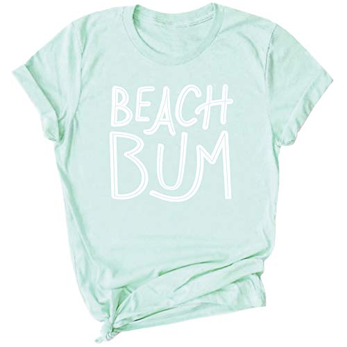 Greenmill Apparel Beach Bum Summer T Shirt Tee Womens Tshirt Cotton Printed Graphic Short Sleeve (Mint, Extra Large)