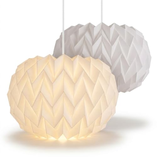 Image of 2 Pack 40cm Paper Lampshades for Ceiling Light, Origami White Shade C-Style
