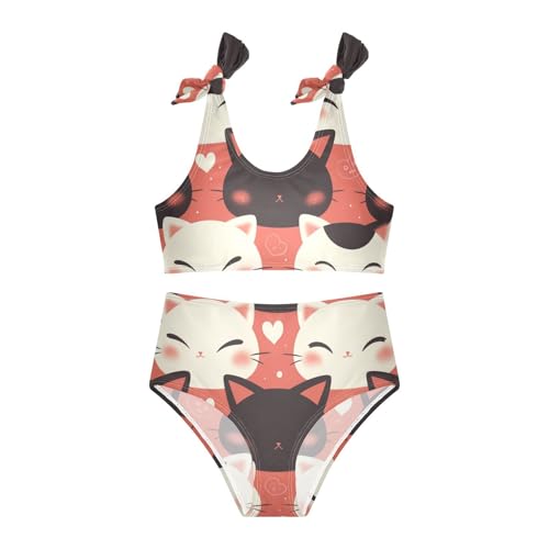 KLL Black Cat White Cute Cartoon Girls' Two Piece Bikini Set Scoop Neck Swimsuits Swimming Suits Adjustable Strap3
