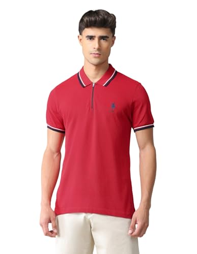 Image of U.S. POLO ASSN. Solid Slim Fit Polo T Shirts for Men - 100% Cotton, Half Sleeve Mens Tshirt - 3XL, Red