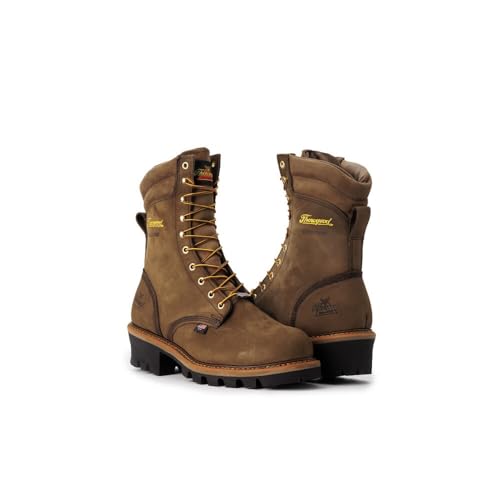 Thorogood Logger Series 9” Waterproof Steel Toe Work Boots for Men - Premium Leather with Storm Welt Construction and Slip-Resistant Vibram Outsole; EH Rated, Studhorse Brown - 10 XW US4