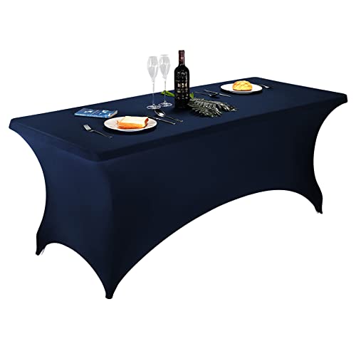 Image of FORLIFE Spandex Table Covers,Fitted Tablecloth for Rectangular Tables, Stretch Patio Table Covers, Universal Spandex Table Cover for Wedding, Banquet, Party (6ft, Navy)