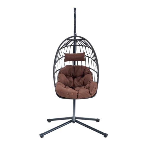 Silla colgante plegable con forma de huevo para interiores y exteriores, capacidad de peso de 350 libras, marco de acero recubierto de polvo, silla multifuncional de ocio