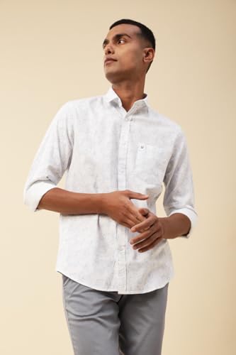Image of Turtle Men 100% Cotton Slim Fit White Printed Casual Shirt
