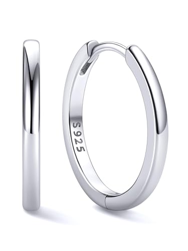 Image of ChicSilver 925 Sterling Silver Huggie Hoop Earrings Small Hoop Earrings for Women Hypoallergenic Silver Huggie Earring Cartilage Earrings for Women (6 /8 /10 /12 /14 /16 /18 /20MM)