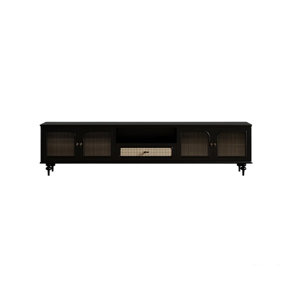 Console Multimediale Moderna 200cm Hub Media Intrecciato Vimini Vintage, Armadio da Magazzino Minimalista Nero Soggiorno, Mobile per Alberghi & Agriturismi per Soggiorno Camera da Letto