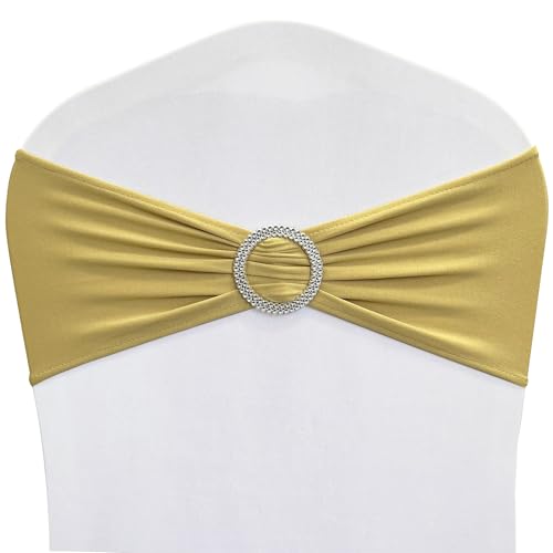 Image of Spandex Chair Sashes Bands, Gold, 30PCS | Stretch Chair Ties Bows, With Buckle Slider, For Wedding Party Banquet Decoration