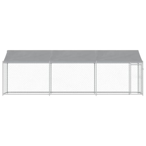 vidaXL Hundezwinger, Hundehütte mit Dach Tür, Hundekäfig mit Maschen-Design, Hundehaus Hühnerstall Drahtkäfig, Grau Verzinkter Stahl