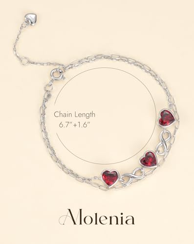 Birthstone Heart Infinity Bracelet for Women, 925 Silver Zirconia Charm Link Double Strand Bracelet with Adjustable Paperclip Chain, Anniversary Birthday Christmas Jewelry Gift for Mom Wife Girlfriend2