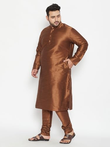 Image of Vastramay Plus Men's White Silk Blend Kurta Pyjama Set VPLUSMKWH001nPBL 44 | Independence Day