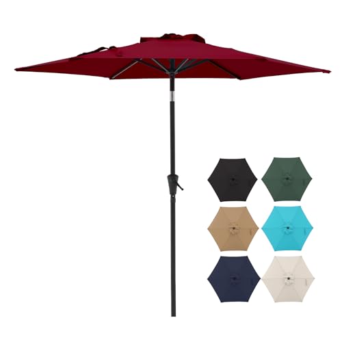 COBANA 7.5ft Patio Umbrella Outdoor Table Market Umbrella with Push Button Tilt/Crank, 6 Ribs, Red