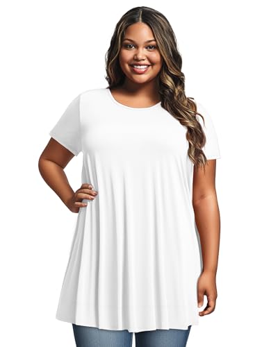 3 Pack Women's Plus Size Tunic Top Short Sleeve Cotton Long Shirts Summer Loose Fit Flowy Blouse Wear with Leggings3