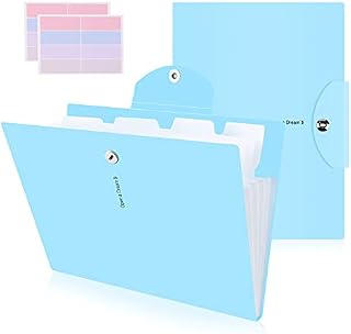 CITAMAMA 2 Pack Expanding File Folders, 5 Pockets File Organiser Accordion Document Organizer Folder for Paperwork A4 Size with Buckle Closure, for School Office Home (Blue)