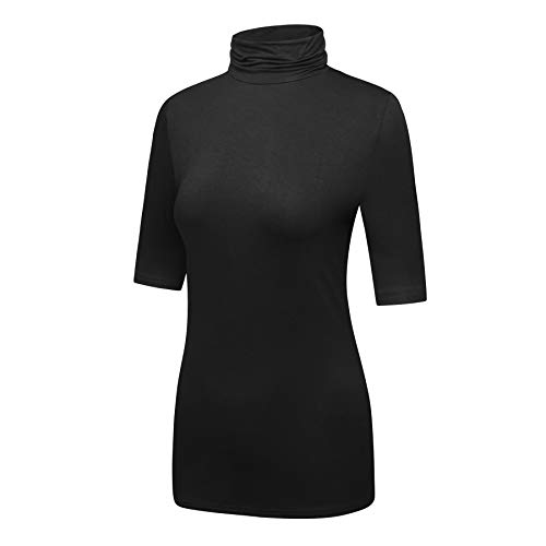 OThread & Co. Women's Half Sleeve Turtleneck T-Shirt Basic Stretch Layer Comfy High Neck Top2
