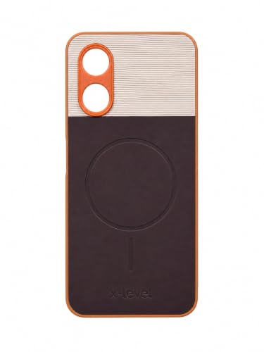 Image of Bintage 2in1 Hard Slim Back Case | Soft Border Camera Protect | Dual PU Leather Finish Back Cover Compatible for Oppo A17 4G - White & Cherry Brown