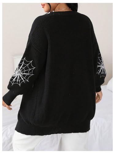 GORGLITTER Women's Plus Size Spider Web Oversized Cardigan Sweaters Embroidered Open Front Long Cardigans Fall Outwear2