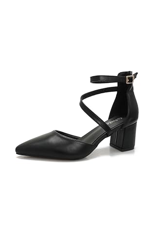Women's Elegant Strappy Heels Pointed Toe Ankle Strap Sandal Heels for Women Closed Toe 2 Inch Low Block Chunky D'Orsay Pumps Wedding Party Dressy Shoes