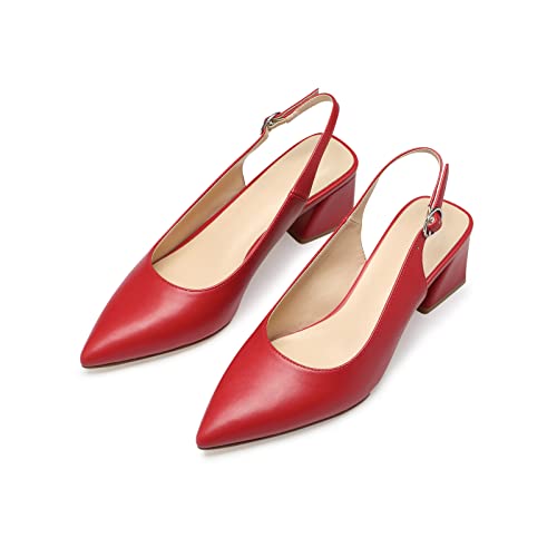 Image of GENSHUO Women's Slingback Closed Toe Block Chunky Low Heel Pumps - 2.36 Inches Office Wedding Party Dress Shoes