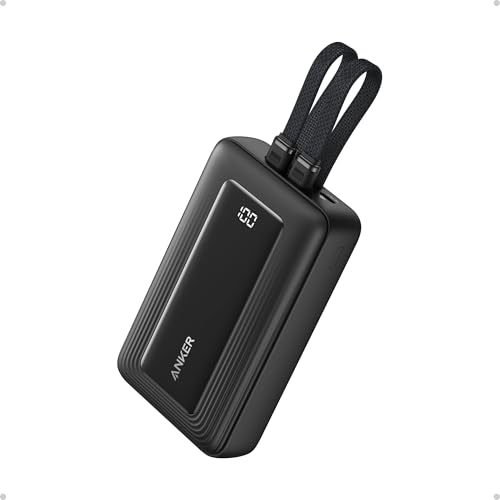 Anker Power Bank, 20,000mAh 30W Max Fast Portable Charger with Built-in USB-C and MFi Certified Lightning Cables, USB-C&A, Battery Pack for iPhone 16/15 Series, MacBook, Galaxy