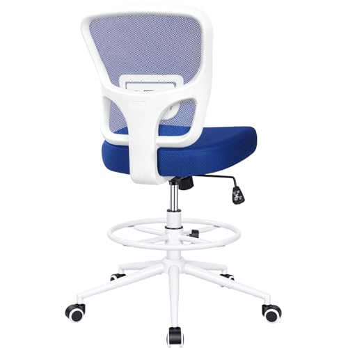 Image of Armless Drafting Chair Tall Office Chair for Standing Desk - Adjustable Height Mesh Ergonomic Stool with Foot Ring, Rolling Counter Height Computer Chair for Small Spaces & Home Office