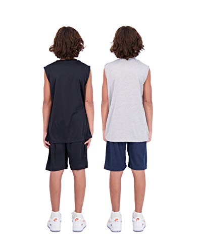 Hind 4-Piece Boys Basketball Shorts And Muscle Athletic Shirt Tank Top Jersey (Grey-Black, 5-6) #TOP3