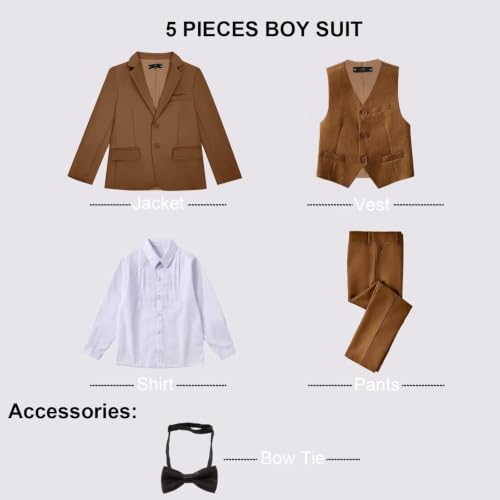 Image of Boy Suits 5 Pieces Formal Suit Set with Adjustable Waist Kids Dress Suit for Wedding Prom