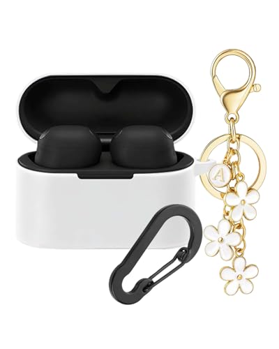 Coque Sony WF-1000XM6 en silicone antichoc avec porte-clés fleur blanc pour une protection stylée