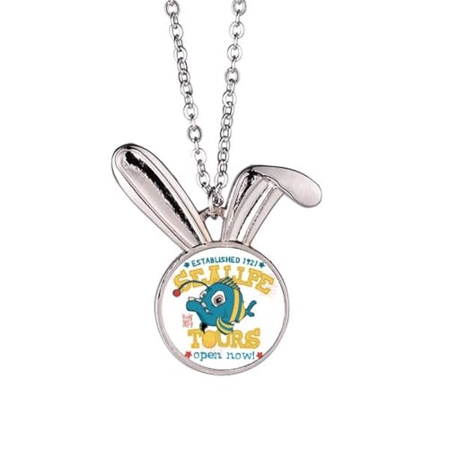 Collier lapin illustration poisson bleu et jaune, un bijou poétique plein de douceur
