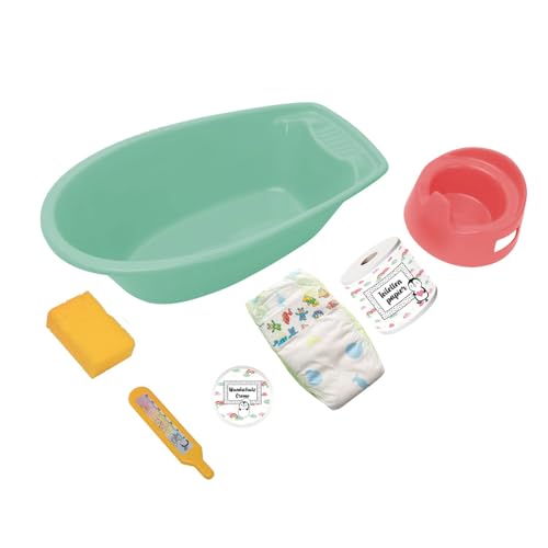 Heless 911 - Puppenbadewanne mit viel Zubehör, 7 teilig, mintfarben, für fröhlichen Badespaß und zur Puppenpflege