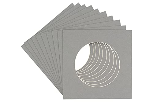 CountryArtHouse Mid Grey Acid Free 18x18 Circle Picture Frame Mat with White Core Bevel Cut for 14x14 Pictures - Fits 18x18 Frame - Pack of 1 Matboard Show Kit with Acid Free Backing & Clear Bag