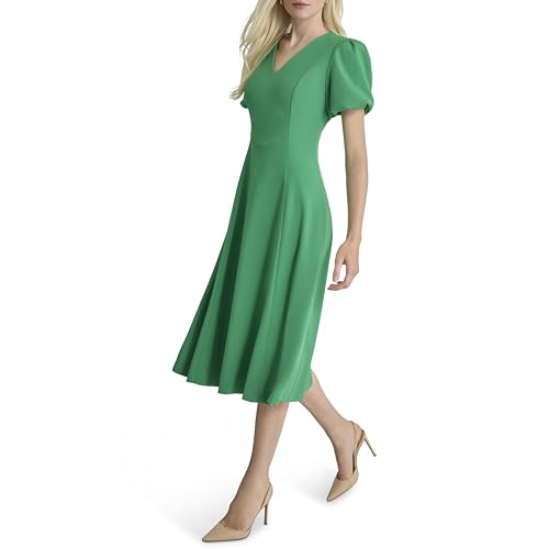 Image of DKNY Women's Bubble Sleeve V-Neck Fit & Flare Mini Dress