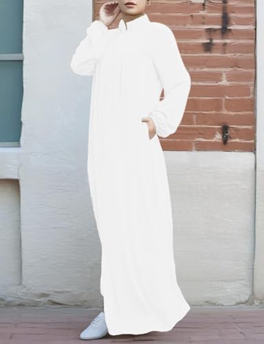 Image of Womens Abaya Muslim Long Sleeve Front Zipper Dress Prayer Islamic Clothes with Pockets