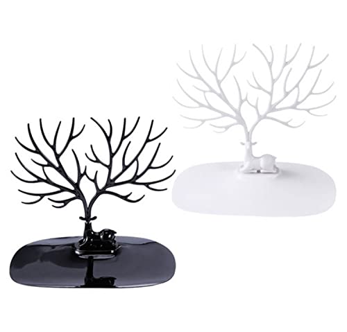 Tangger 2PCS Porta Gioielli albero Porta Orecchini Stand di Gioielli Deposito Vassoio Gioielli Supporto Appendere O Mostrare Gioielli Con Vassoio Per Riporre Orecchini Collane Bracciali(Noir et Blanc)