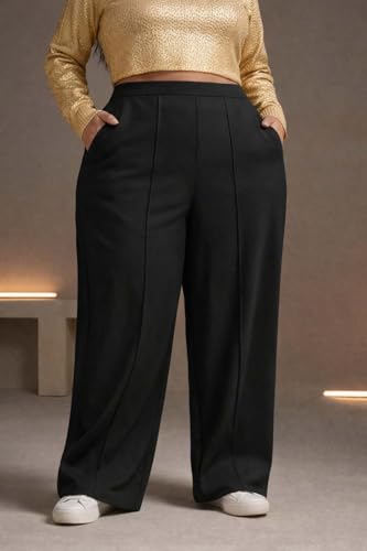 Image of KOTTY Women's Plus Size High Waist Wide Leg Pants for Stylish Comfort and Confident Casual /Stylish Wear