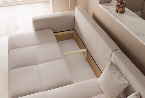 GREKPOL Sofa mit Schlaffunktion 145x248 - Creme Ecksofa mit Schlaffunktion und Bettkasten - Sofa 3 Sitzer - Schlafsofa - Couch - Schlafsofa mit Bettkasten – Bild 7
