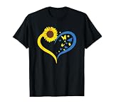 Womens Sunflower Love Heart I Stand With Ukraine Butterfly T-Shirt