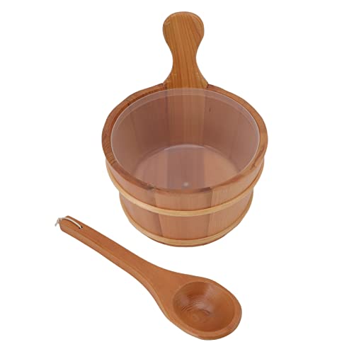 Sauna Bucket Wooden Sauna Barrel Handmade High Temperature Resistant Plastic Liner Multipurpose 4L with Ladle Steam Sauna